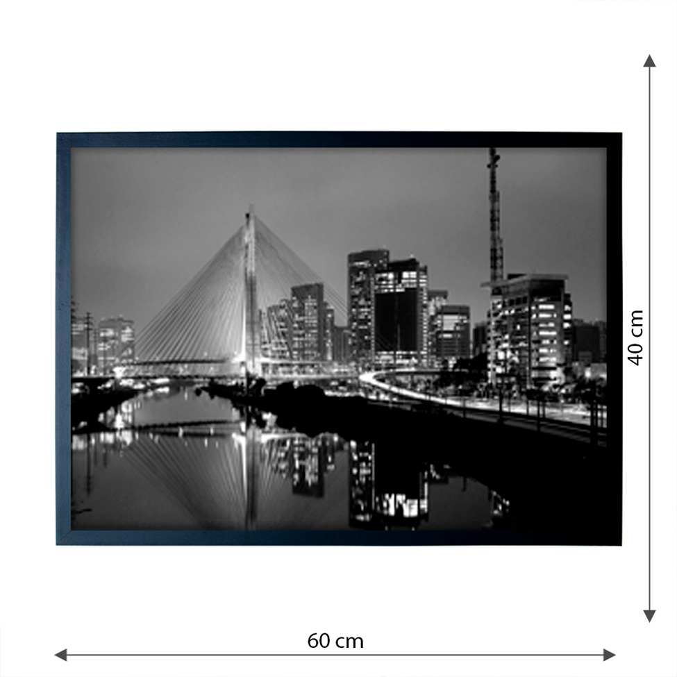 Quadro Manual Canvas Cidade II com Vidro Preto e Branco 40x60 cm
