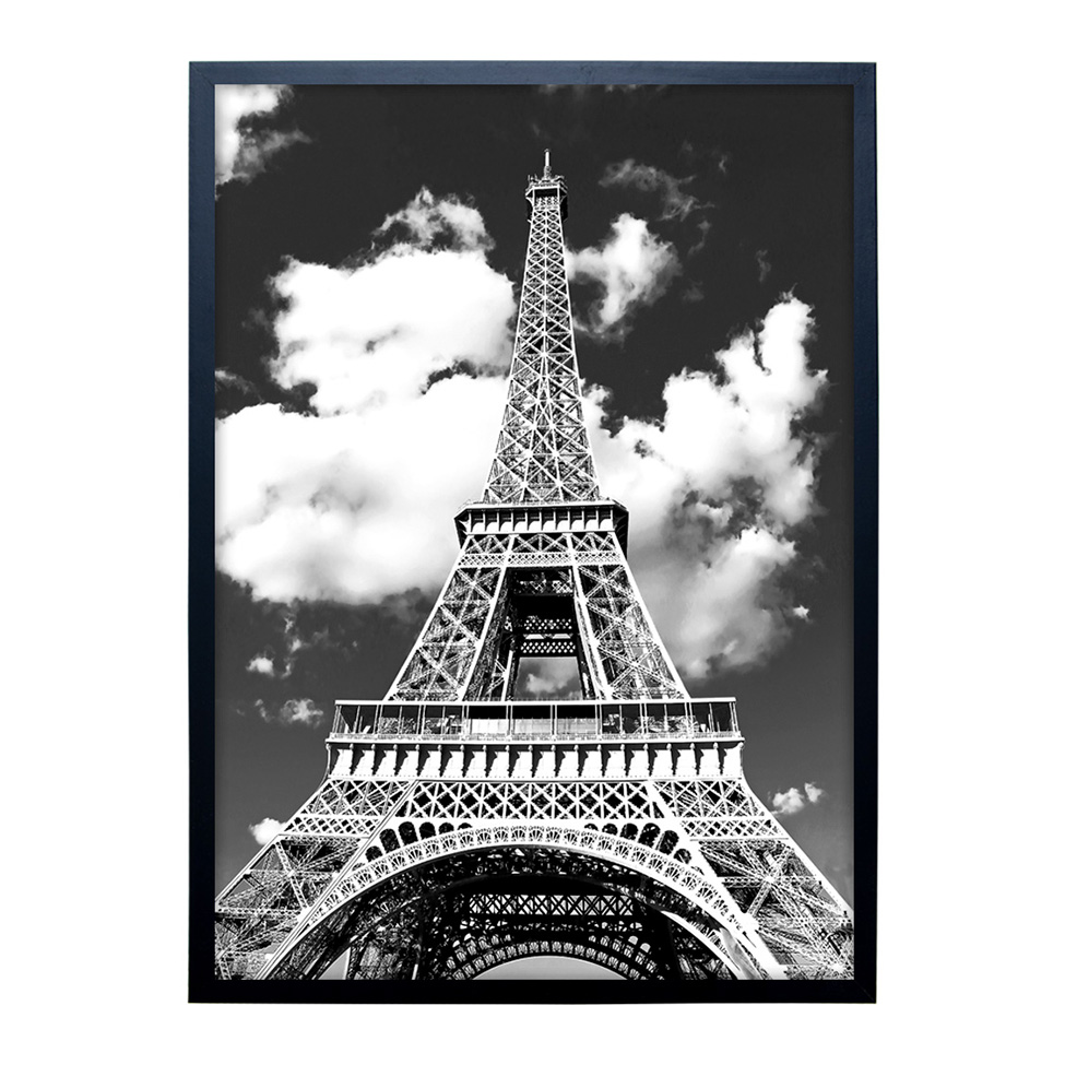 Quadro Manual Canvas Cidade III com Vidro Preto e Branco 40x60 cm