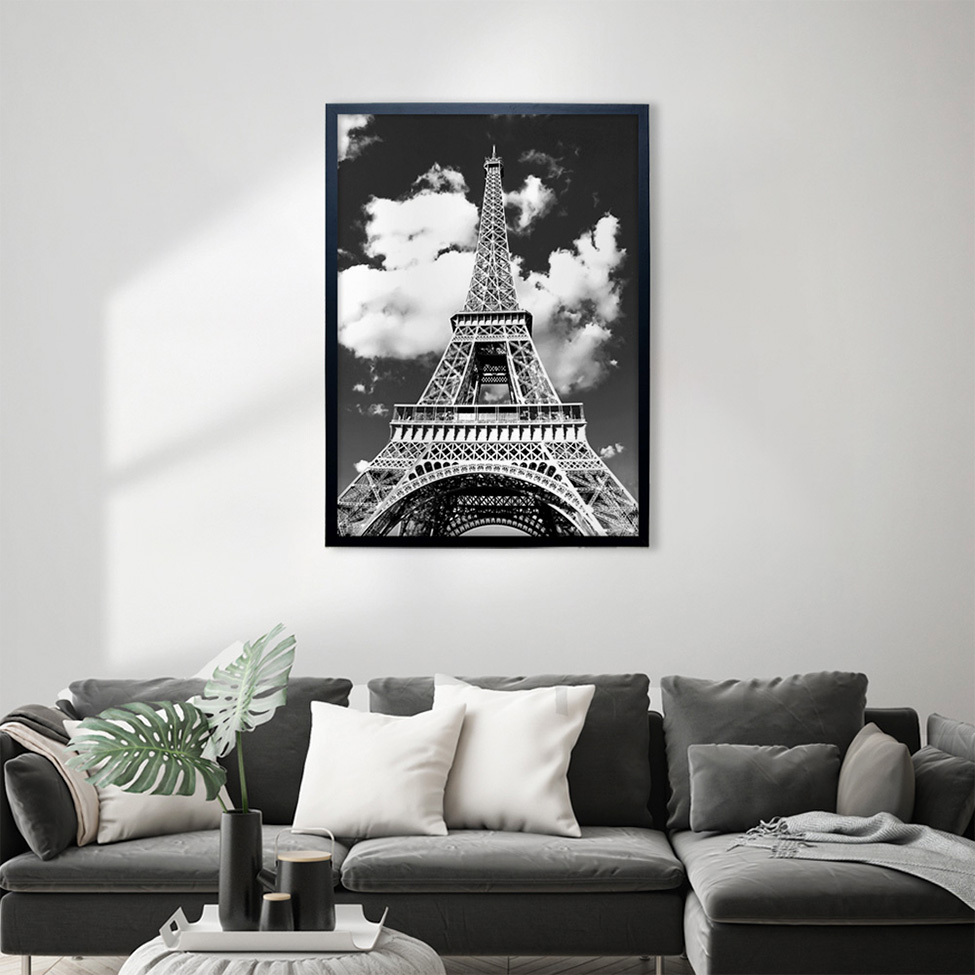 Quadro Manual Canvas Cidade III com Vidro Preto e Branco 40x60 cm