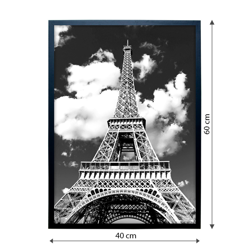 Quadro Manual Canvas Cidade III com Vidro Preto e Branco 40x60 cm