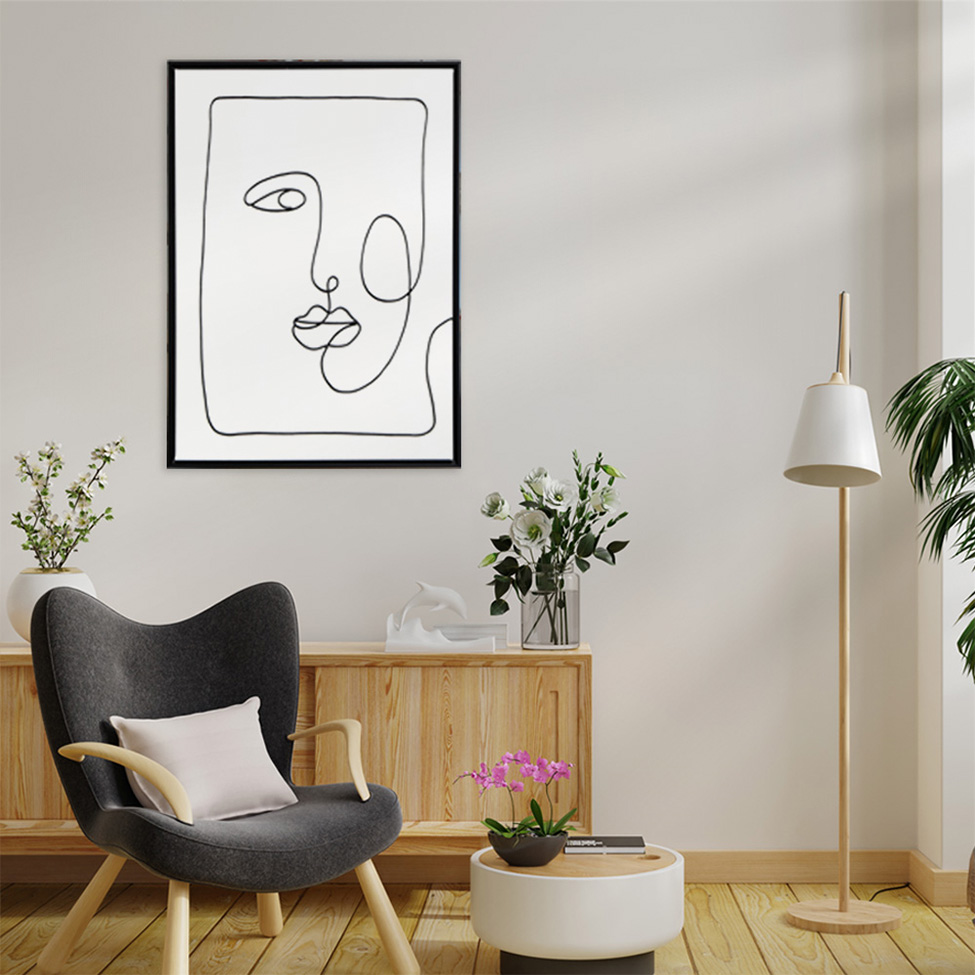 Quadro Manual Canvas Face Linhas sem Vidro Preto e Branco 50x70 cm