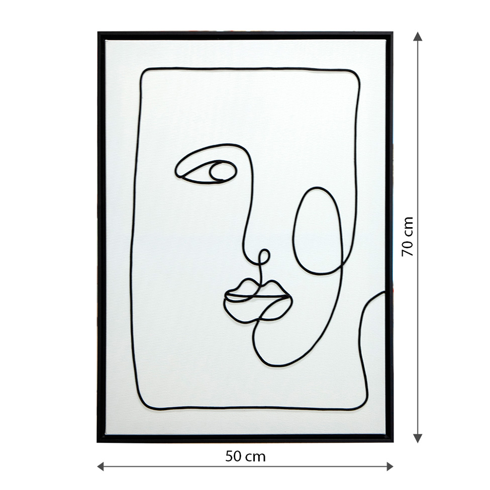 Quadro Manual Canvas Face Linhas sem Vidro Preto e Branco 50x70 cm