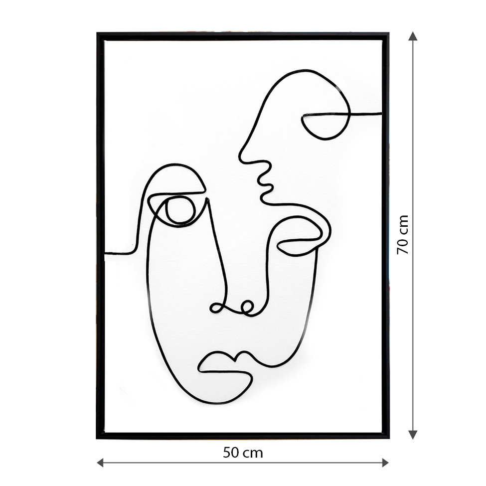 Quadro Manual Canvas Faces Linhas sem Vidro Preto e Branco 50x70 cm
