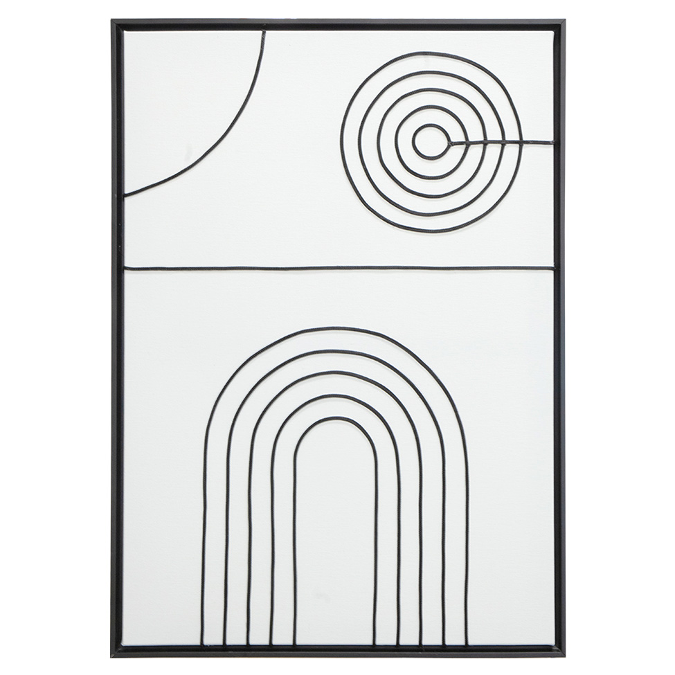 Quadro Manual Canvas Formas Linhas sem Vidro Preto e Branco 50x70 cm