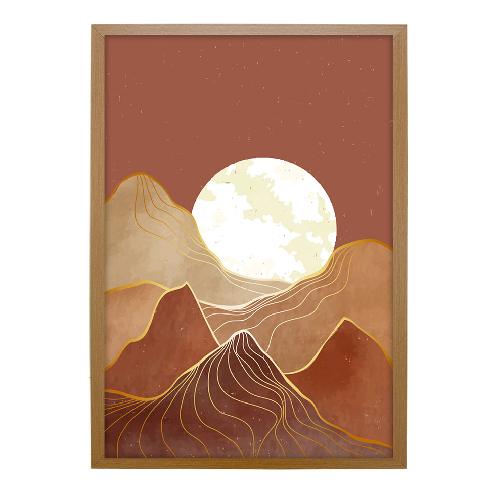 Quadro Natural Boho Lua com Vidro Colorido 30x40 cm