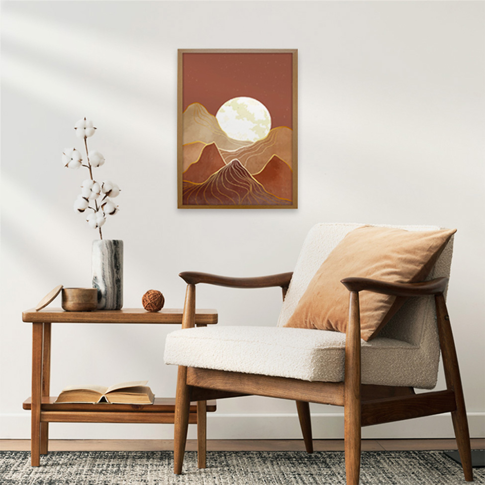 Quadro Natural Boho Lua com Vidro Colorido 30x40 cm
