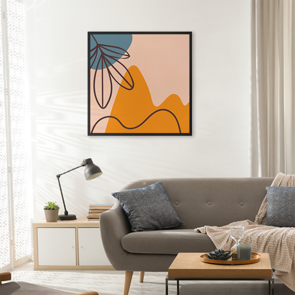 Quadro Natural Linhas Folhas sem Vidro Colorido 60x60 cm
