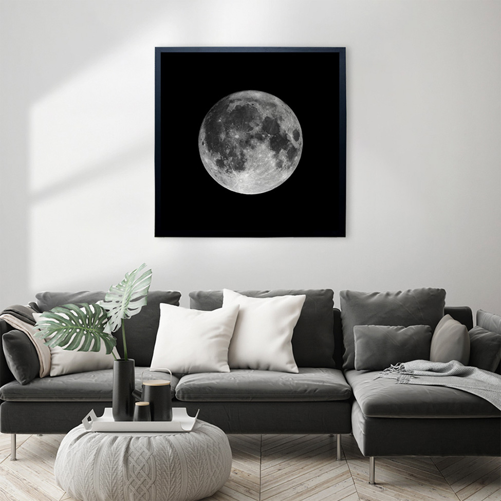 Quadro Natural Moon com Vidro Preto e Cinza 80x80 cm
