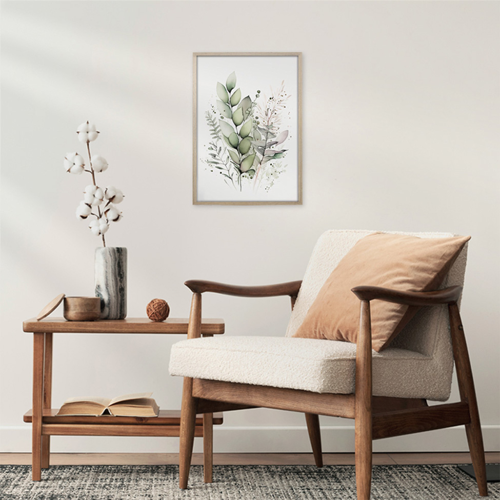Quadro Romântico Arranjo Folhas I sem Vidro Colorido 30x40 cm