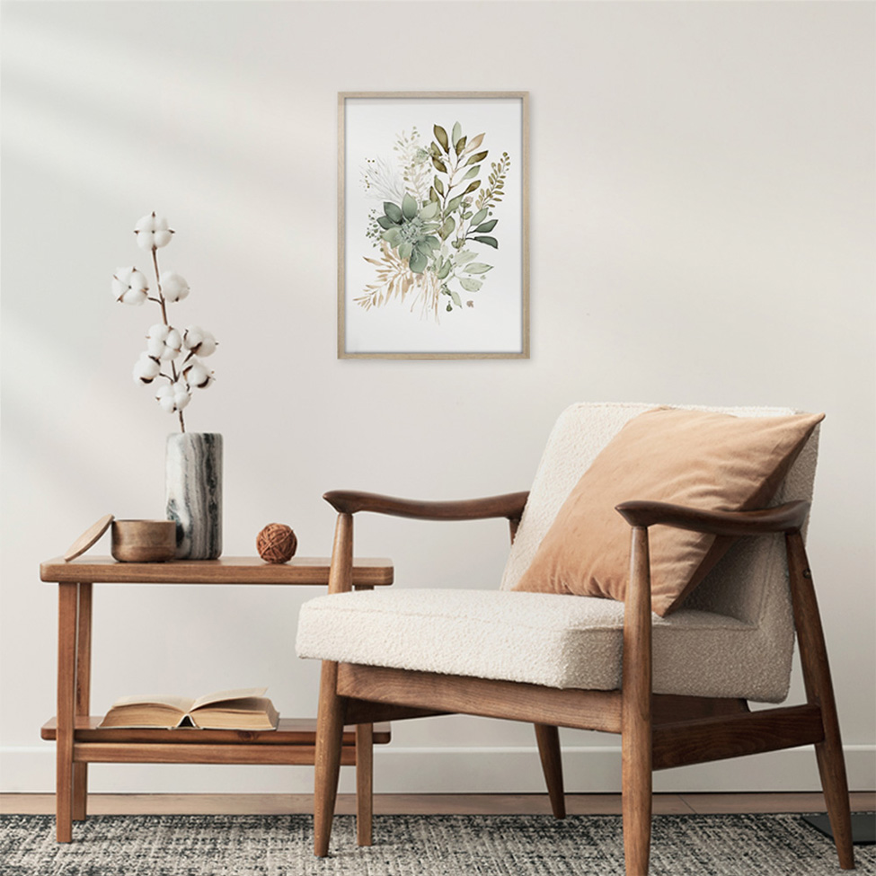 Quadro Romântico Arranjo Folhas II sem Vidro Colorido 30x40 cm