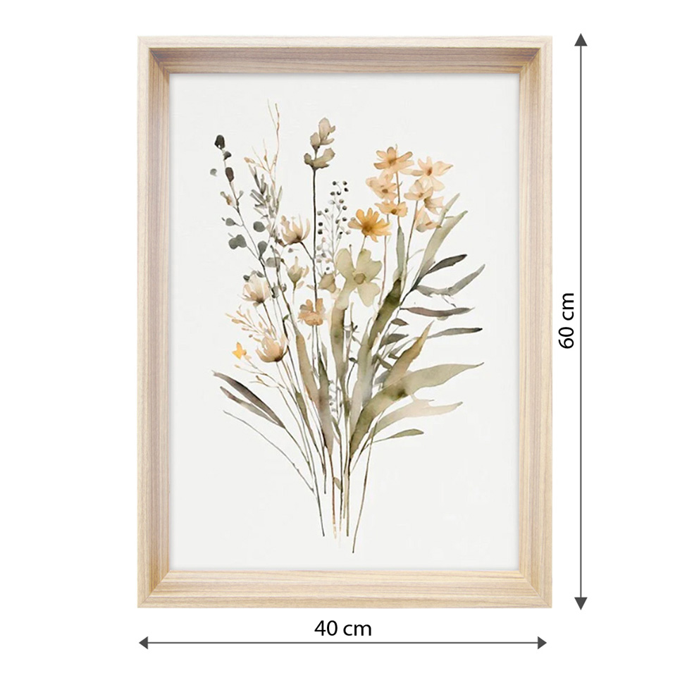 Quadro Romântico Flores do Campo II com Vidro Colorido 40x60 cm