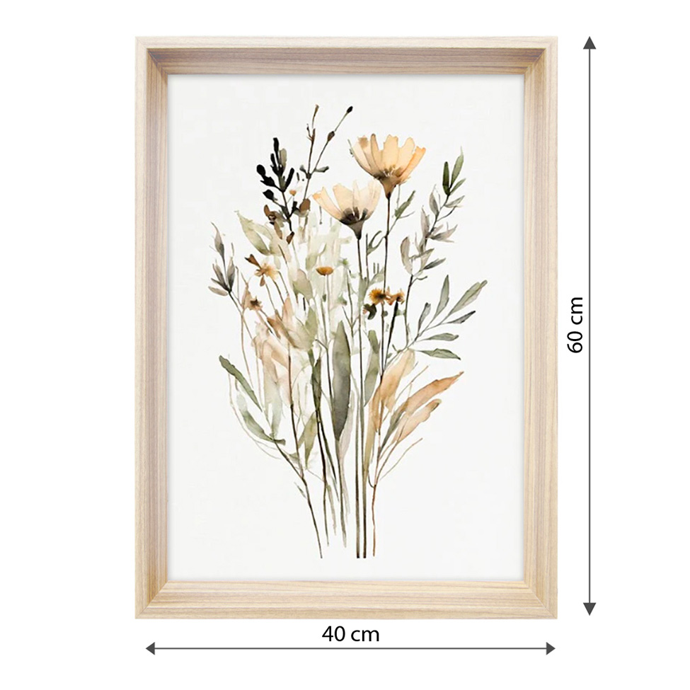 Quadro Romântico Flores do Campo III com Vidro Colorido 40x60 cm