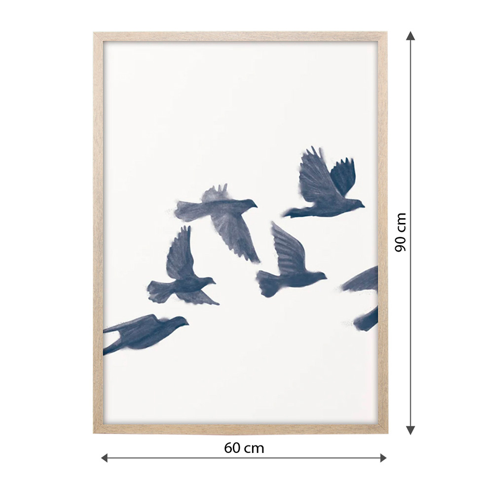 Quadro Romântico Pássaros I sem Vidro Branco e Azul 60x90 cm