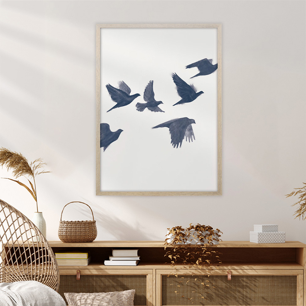 Quadro Romântico Pássaros II sem Vidro Branco e Azul 60x90 cm