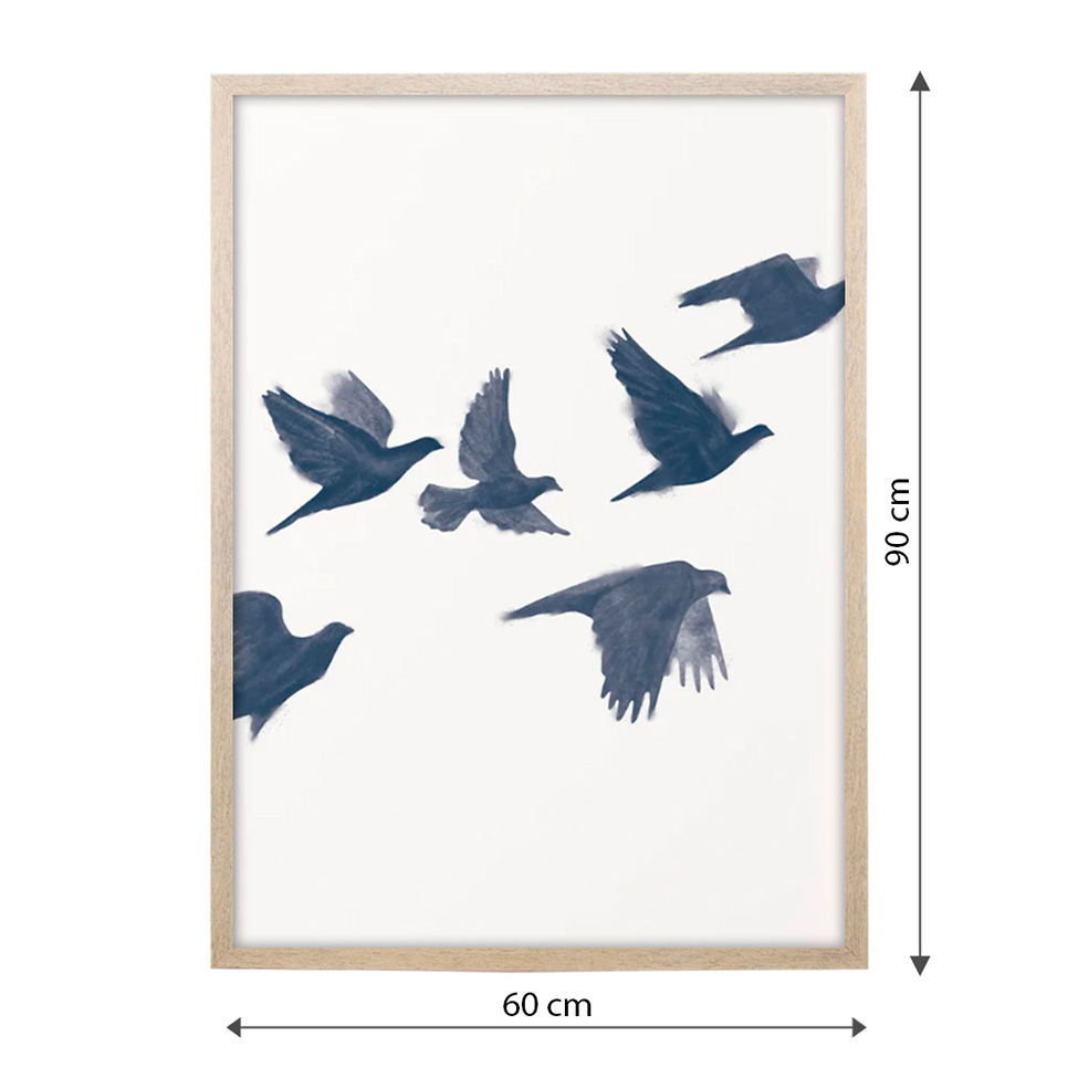 Quadro Romântico Pássaros II sem Vidro Branco e Azul 60x90 cm