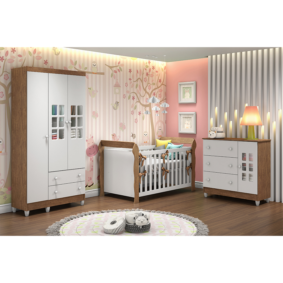 Quarto Infantil Maria 4 PT 5 GV Branco e Amadeirado