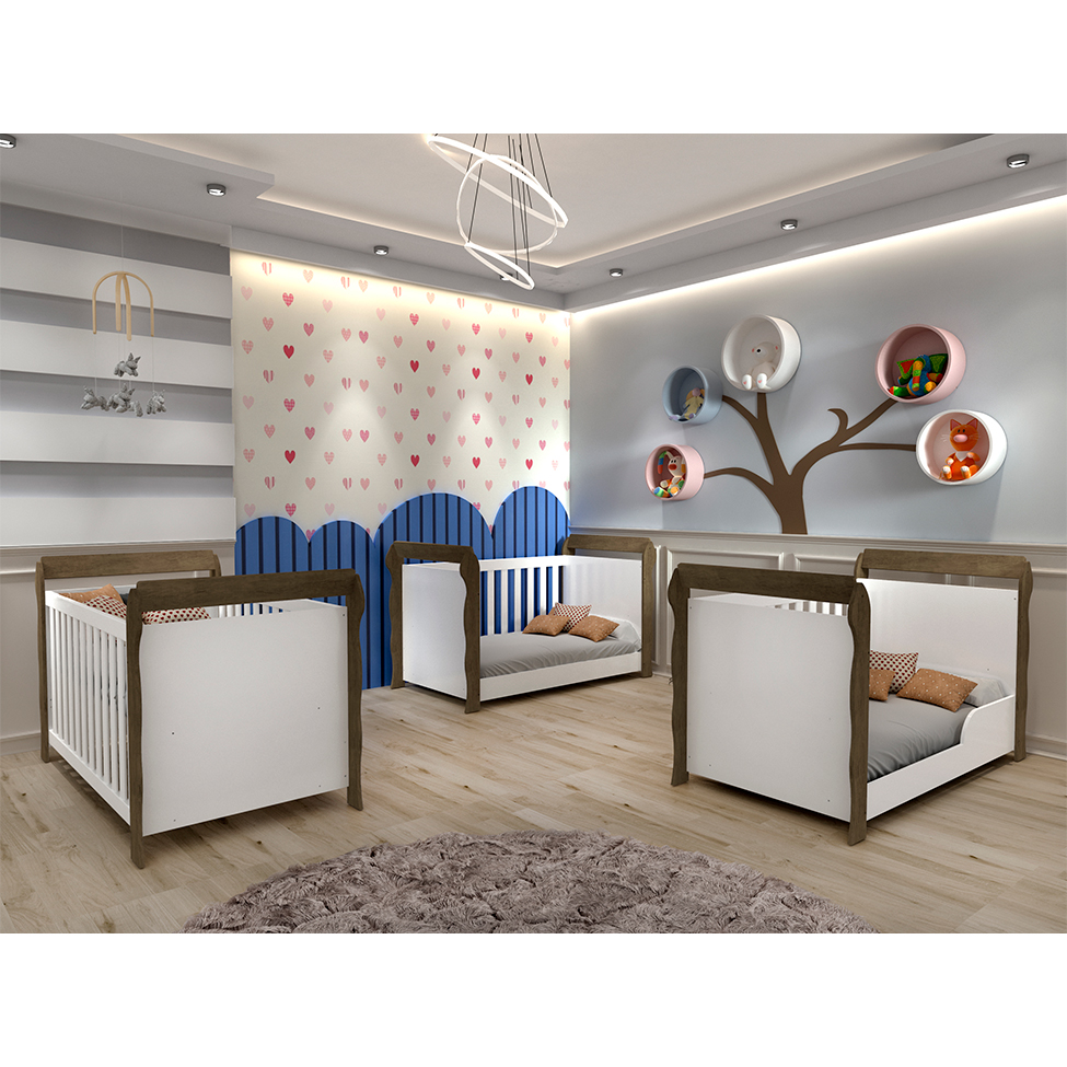 Quarto Infantil Maria 4 PT 5 GV Branco e Amadeirado