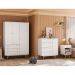 Quarto Infantil Retrô Plus com Guarda-Roupa 3 PT 3 GV Cômoda 1 PT 4 GV e Mesa de Cabeceira 1 GV Branco
