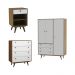 Quarto Solteiro Retrô Plus com Guarda-Roupa 3 PT 3 GV Cômoda 4 GV e Mesa de Cabeceira 1 GV Carvalho e Branco