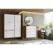 Quarto Solteiro Retrô Plus com Guarda-Roupa 3 PT 3 GV Cômoda 4 GV e Mesa de Cabeceira 1 GV Carvalho e Branco