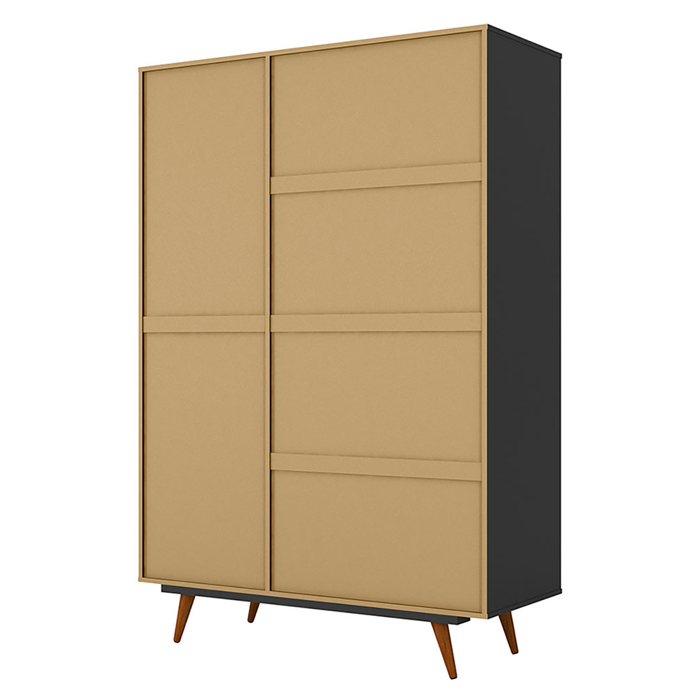 Quarto Solteiro Retrô Plus com Guarda-Roupa 3 PT 3 GV Cômoda 4 GV e Mesa de Cabeceira 1 GV Preto