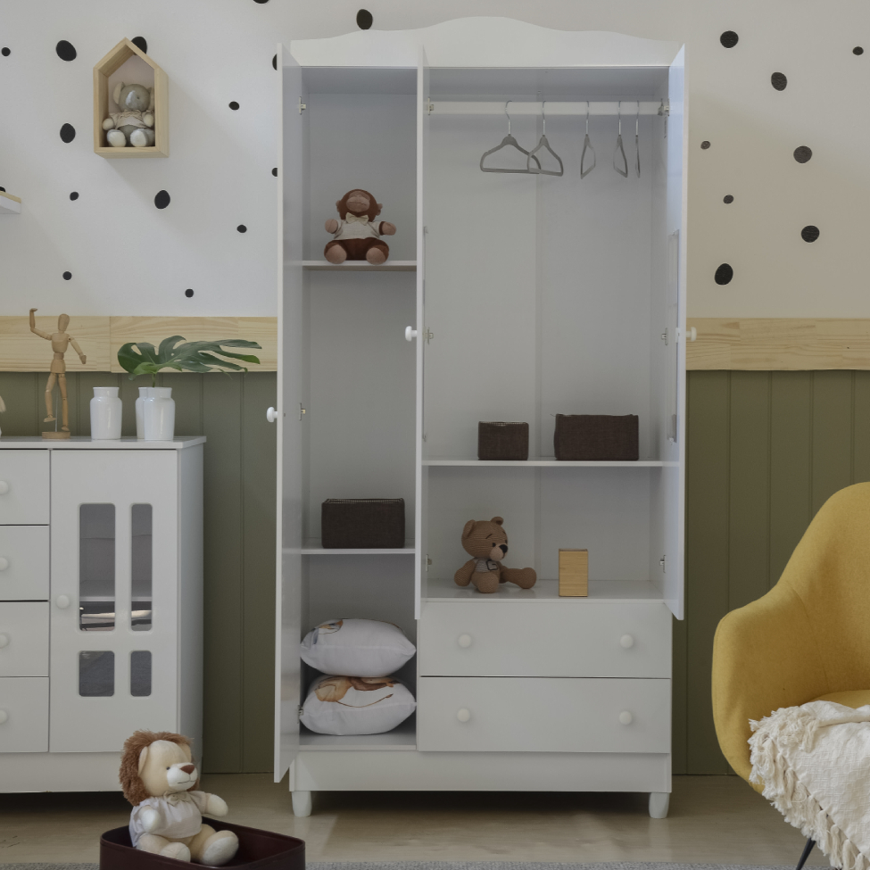 Quarto de Bebê Ariel II Berço Guarda-Roupa Cômoda Branco Infantil