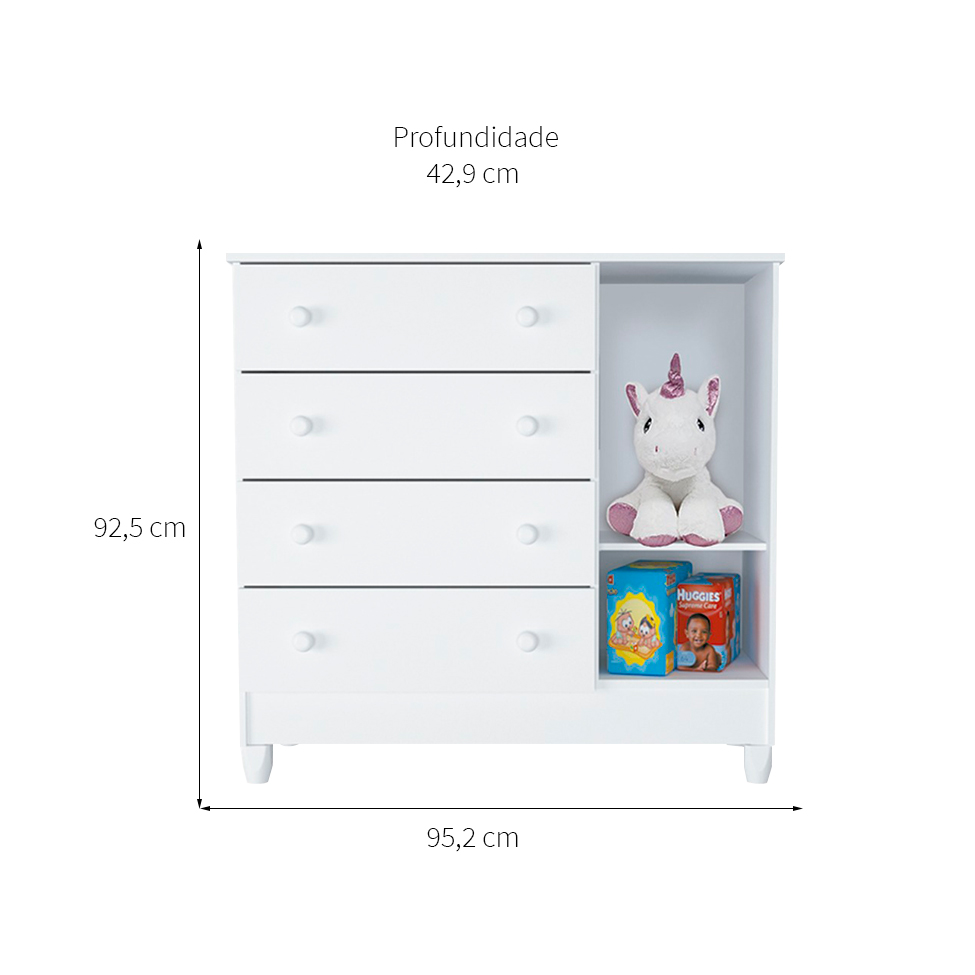 Quarto de Bebê Ariel II Berço Guarda-Roupa Cômoda Branco Infantil