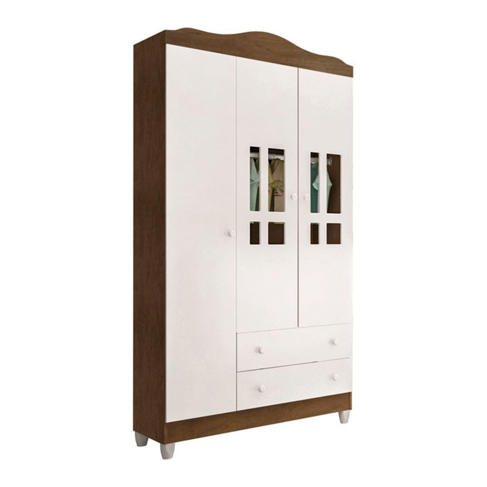 Quarto de Bebê Ariel II Berço Guarda-Roupa Cômoda Branco e Marrom Infantil