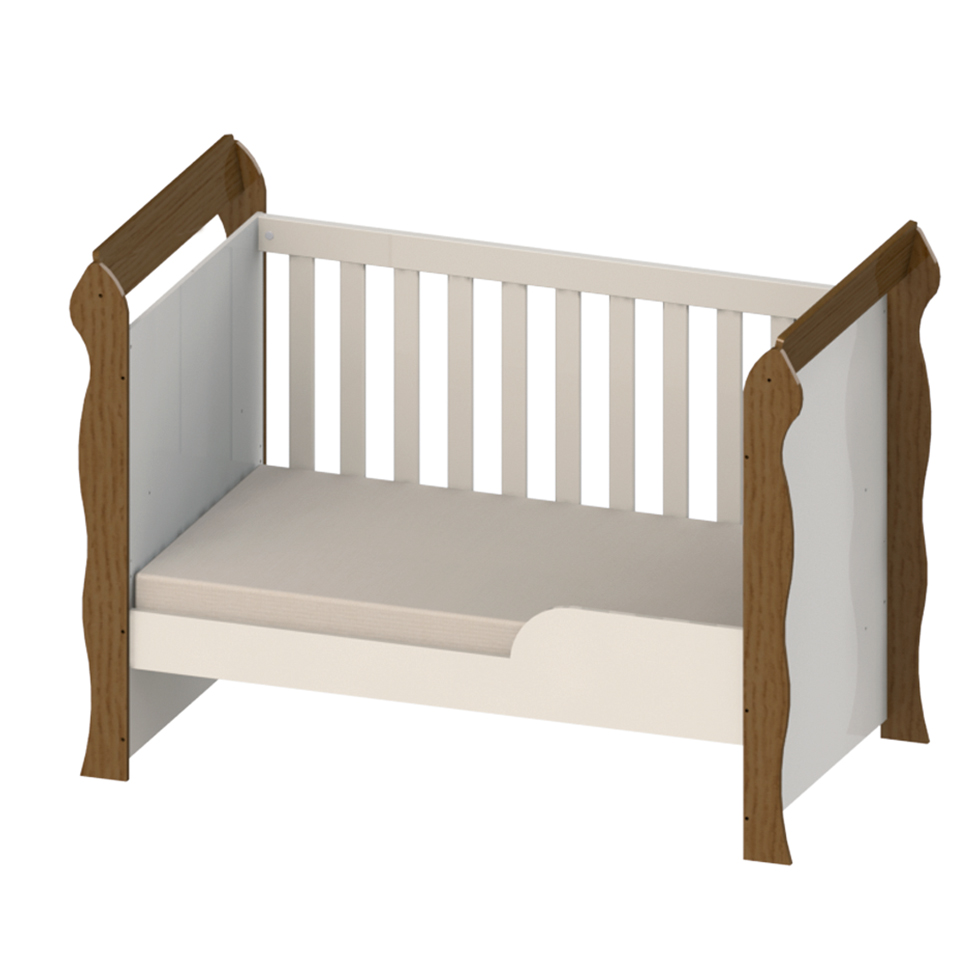 Quarto de Bebê Ariel IV Berço Guarda-Roupa Cômoda Branco e Marrom Infantil