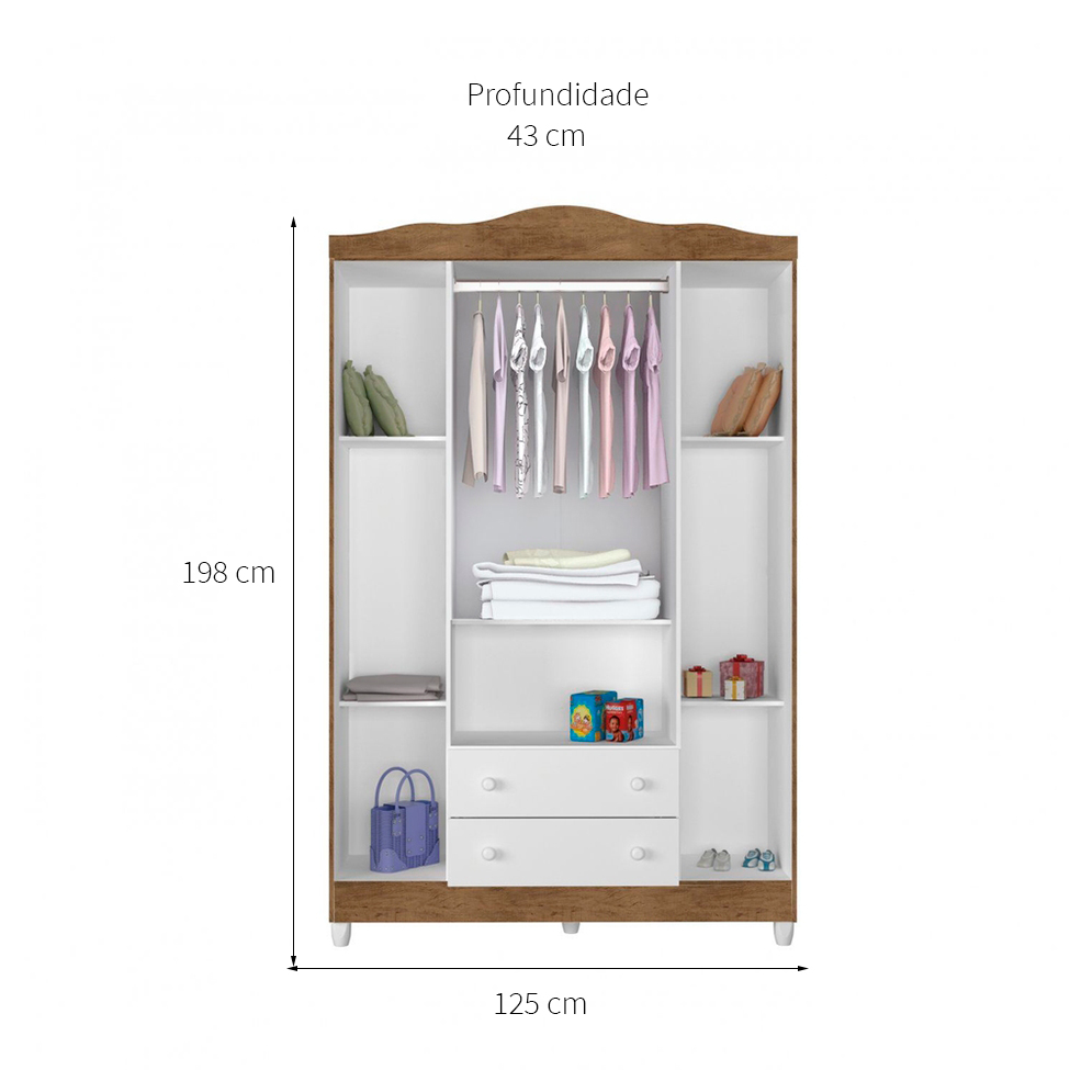 Quarto de Bebê Ariel IV Berço Guarda-Roupa Cômoda Branco e Marrom Infantil