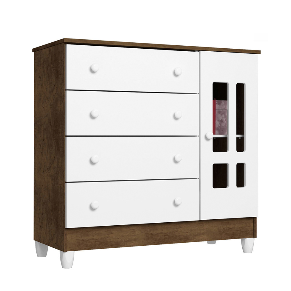 Quarto de Bebê Ariel IV Berço Guarda-Roupa Cômoda Branco e Marrom Infantil