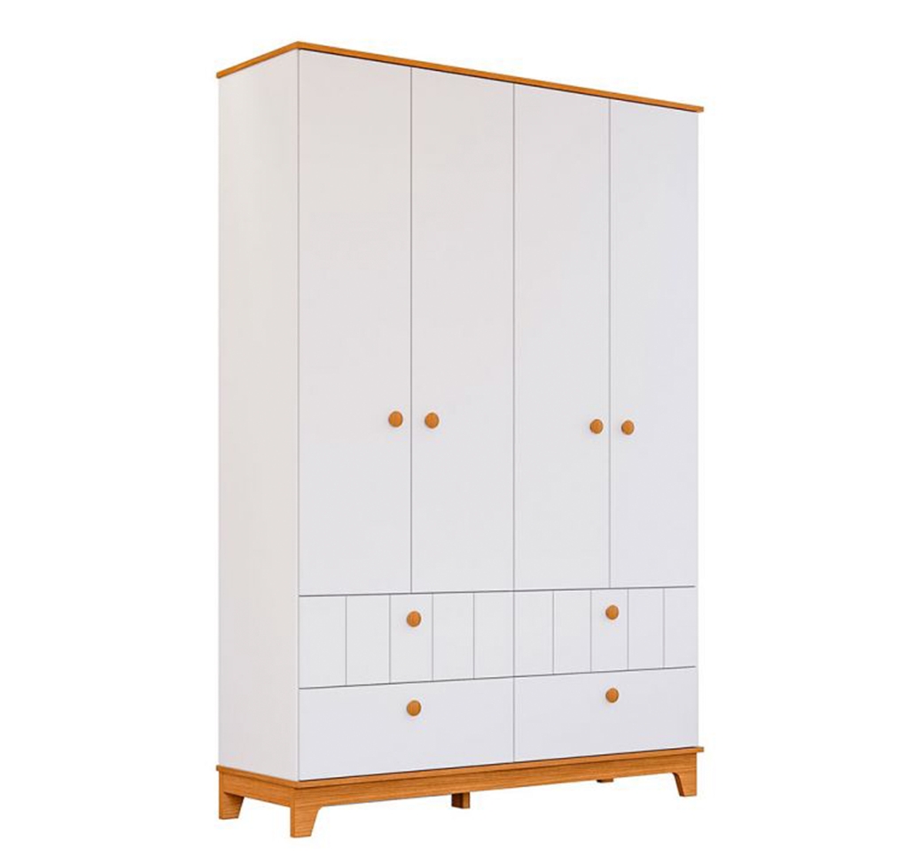 Quarto de Bebê Biscoito com Berço Minicama, Guarda-Roupa 4 PT 4 GV e Cômoda 6 GV Branco e Nature