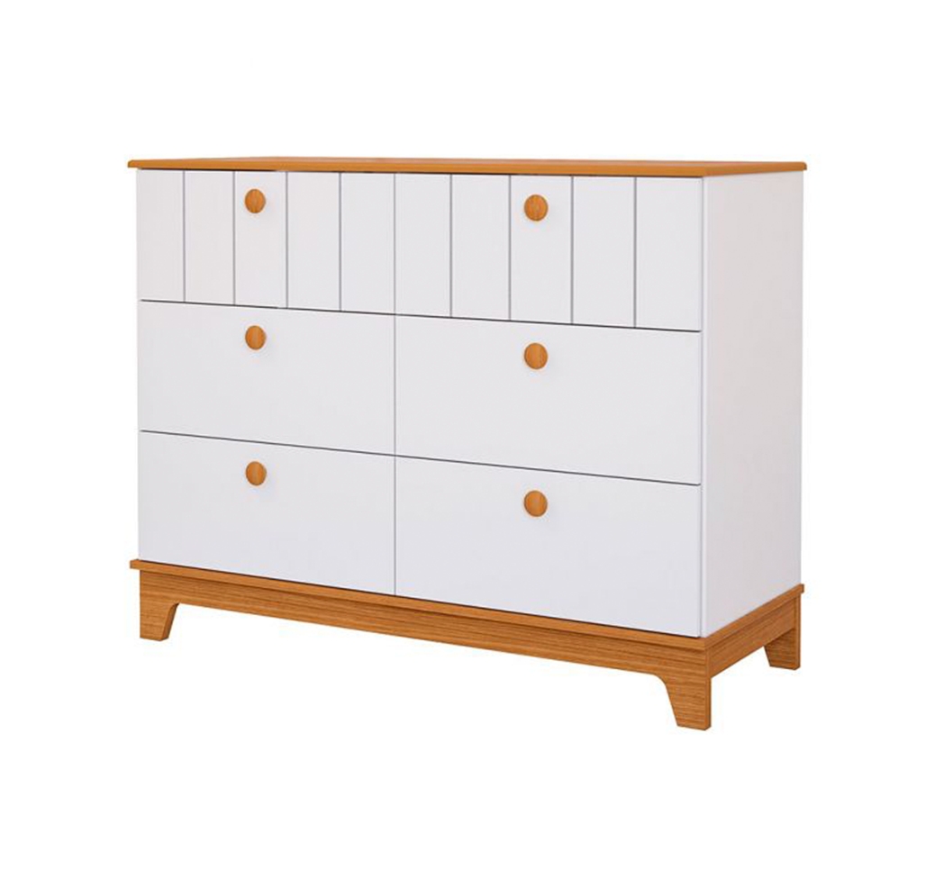 Quarto de Bebê Biscoito com Berço Minicama, Guarda-Roupa 4 PT 4 GV e Cômoda 6 GV Branco e Nature