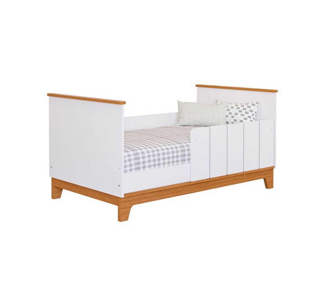 Quarto de Bebê Biscoito com Berço Minicama, Guarda-Roupa 4 PT 4 GV e Cômoda 6 GV Branco e Nature