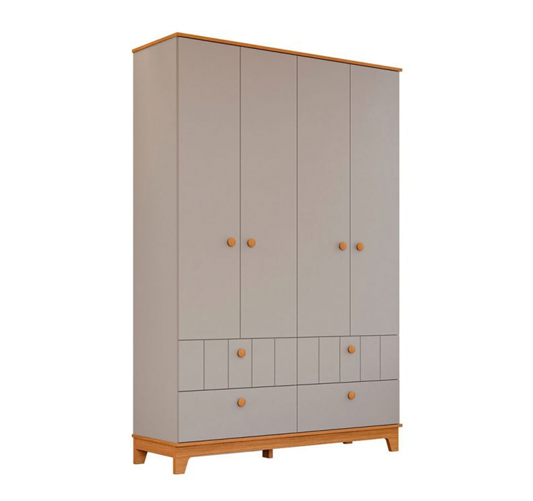Quarto de Bebê Biscoito com Berço Minicama, Guarda-Roupa 4 PT 4 GV e Cômoda 6 GV Fendi e Nature