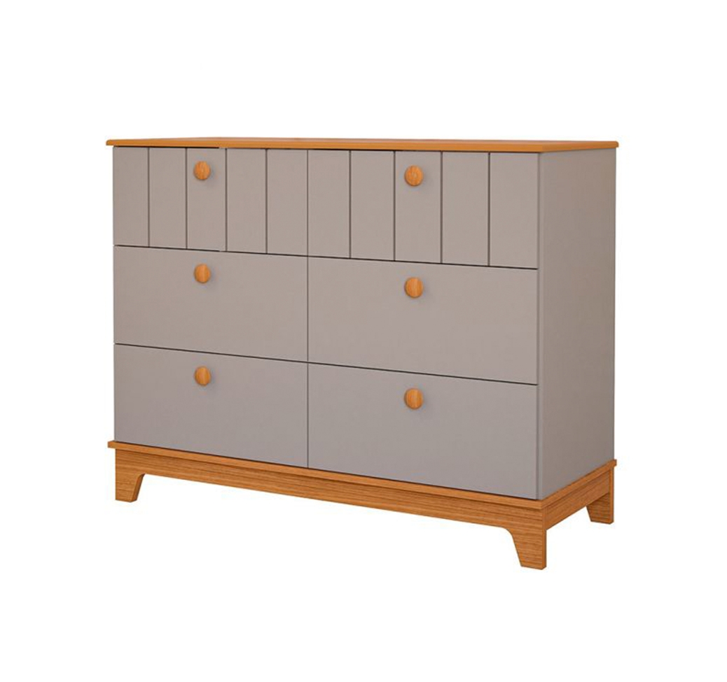 Quarto de Bebê Biscoito com Berço Minicama, Guarda-Roupa 4 PT 4 GV e Cômoda 6 GV Fendi e Nature