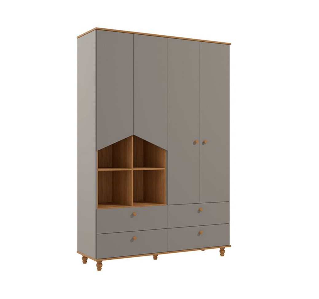 Quarto de Bebê Candy com Berço, Guarda-Roupa 4 PT 4 GV e Cômoda 1 PT 3 GV Fendi e Nature