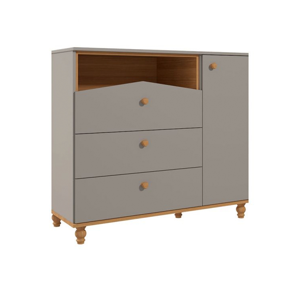 Quarto de Bebê Candy com Berço, Guarda-Roupa 4 PT 4 GV e Cômoda 1 PT 3 GV Fendi e Nature