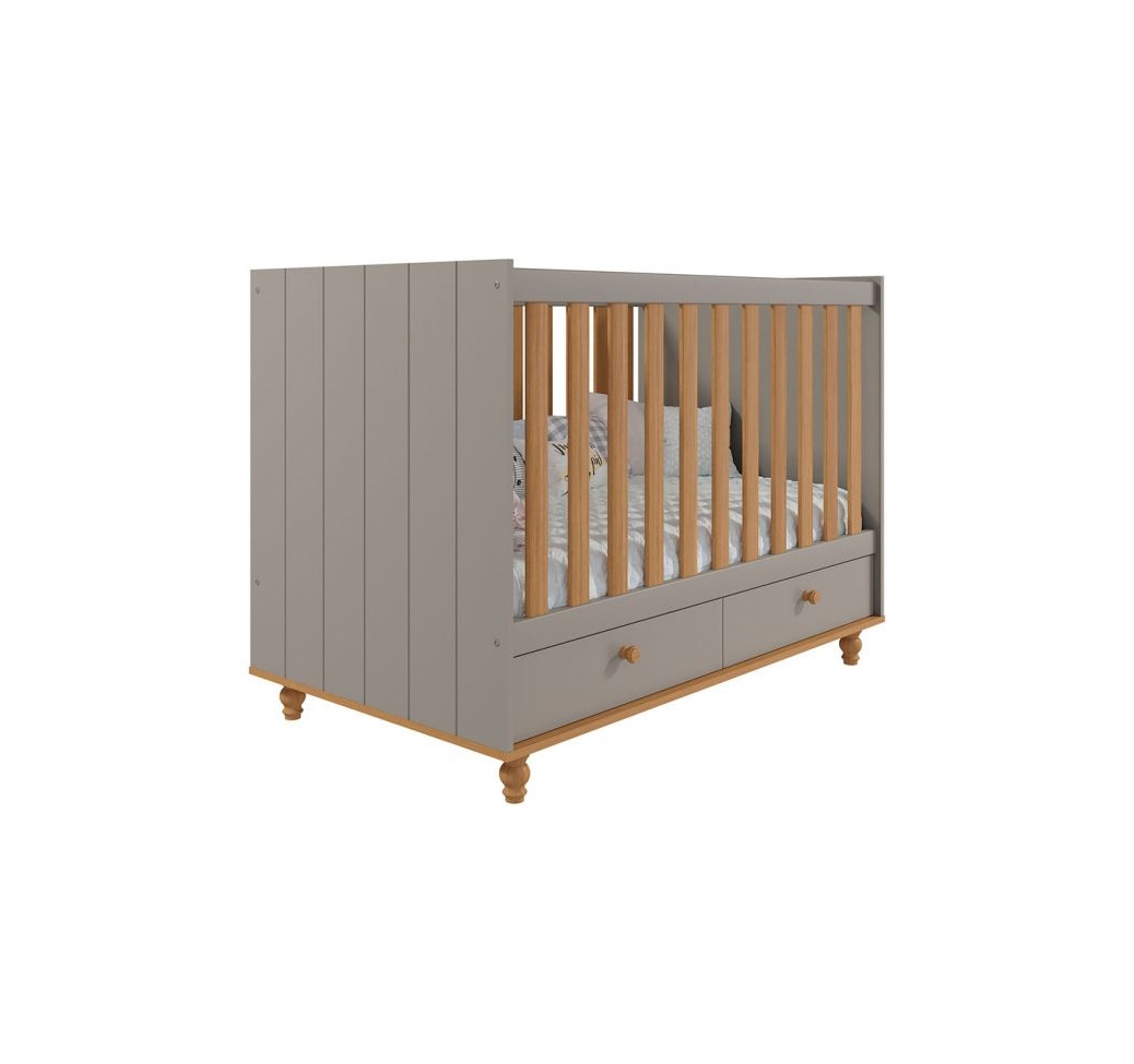 Quarto de Bebê Candy com Berço, Guarda-Roupa 4 PT 4 GV e Cômoda 1 PT 3 GV Fendi e Nature