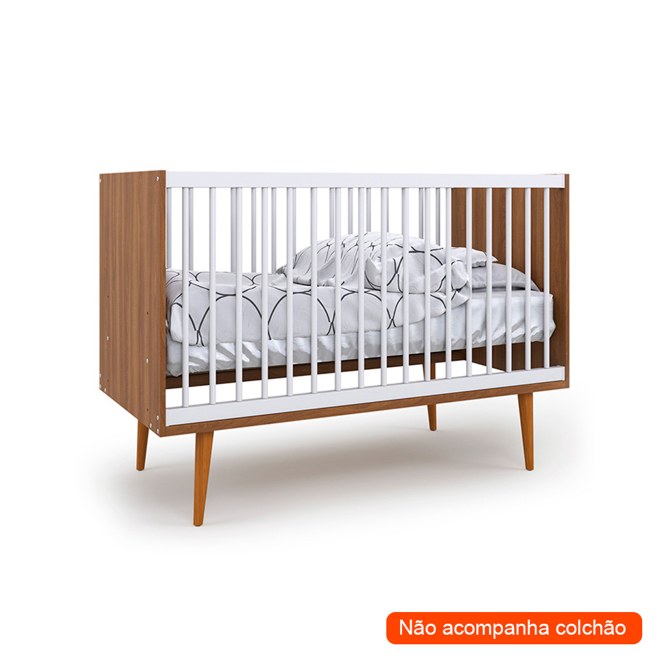 Quarto de Bebê Encanto com Berço 66 cm, Cômoda 4 GV e 2 Cômodas 2 PT Nogal  e Branco