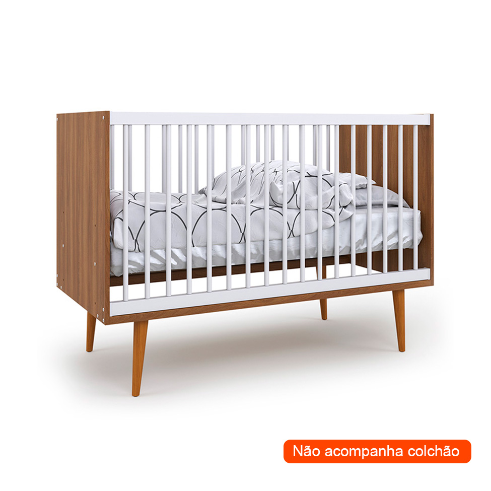 Quarto de Bebê Encanto com Berço 66 cm, Cômoda 4 GV e Cômoda 2 PT Nogal e Branco