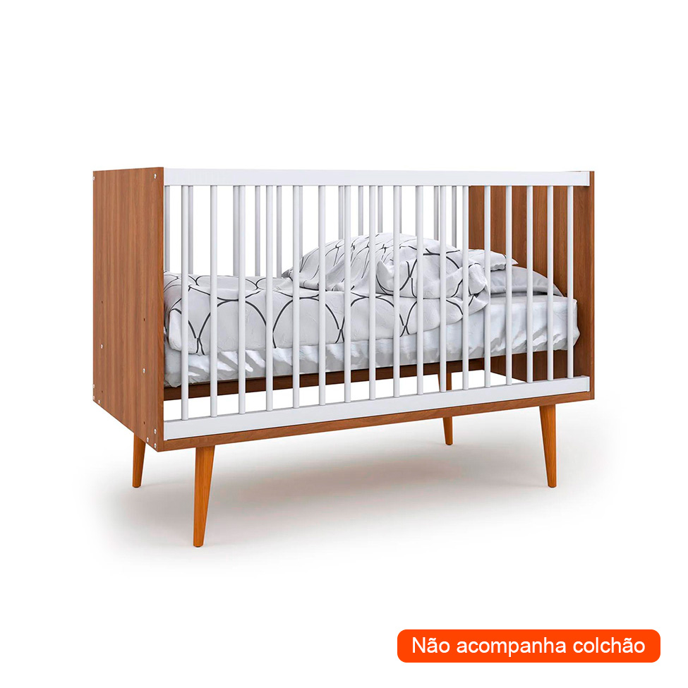 Quarto de Bebê Encanto com Berço 76 cm, Cômoda 4 GV e 2 Cômodas 2 PT Nogal e Branco