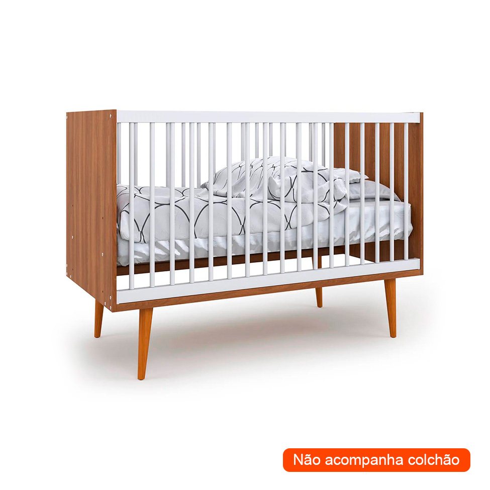 Quarto de Bebê Encanto com Berço 76 cm, Cômoda 4 GV e Cômoda 2 PT Nogal e Branco