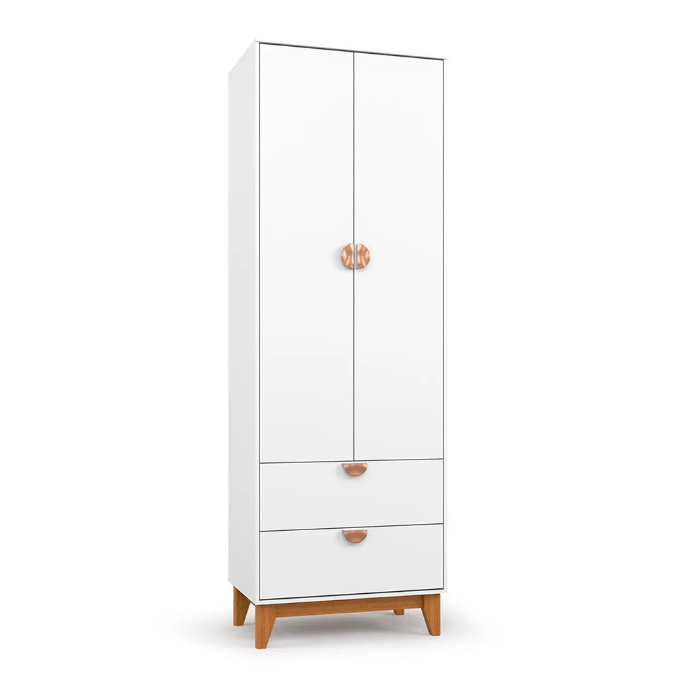 Quarto de Bebê Magia com Berço, Guarda-Roupa e Cômoda 2 Portas 5 Gavetas Branco e Amadeirado