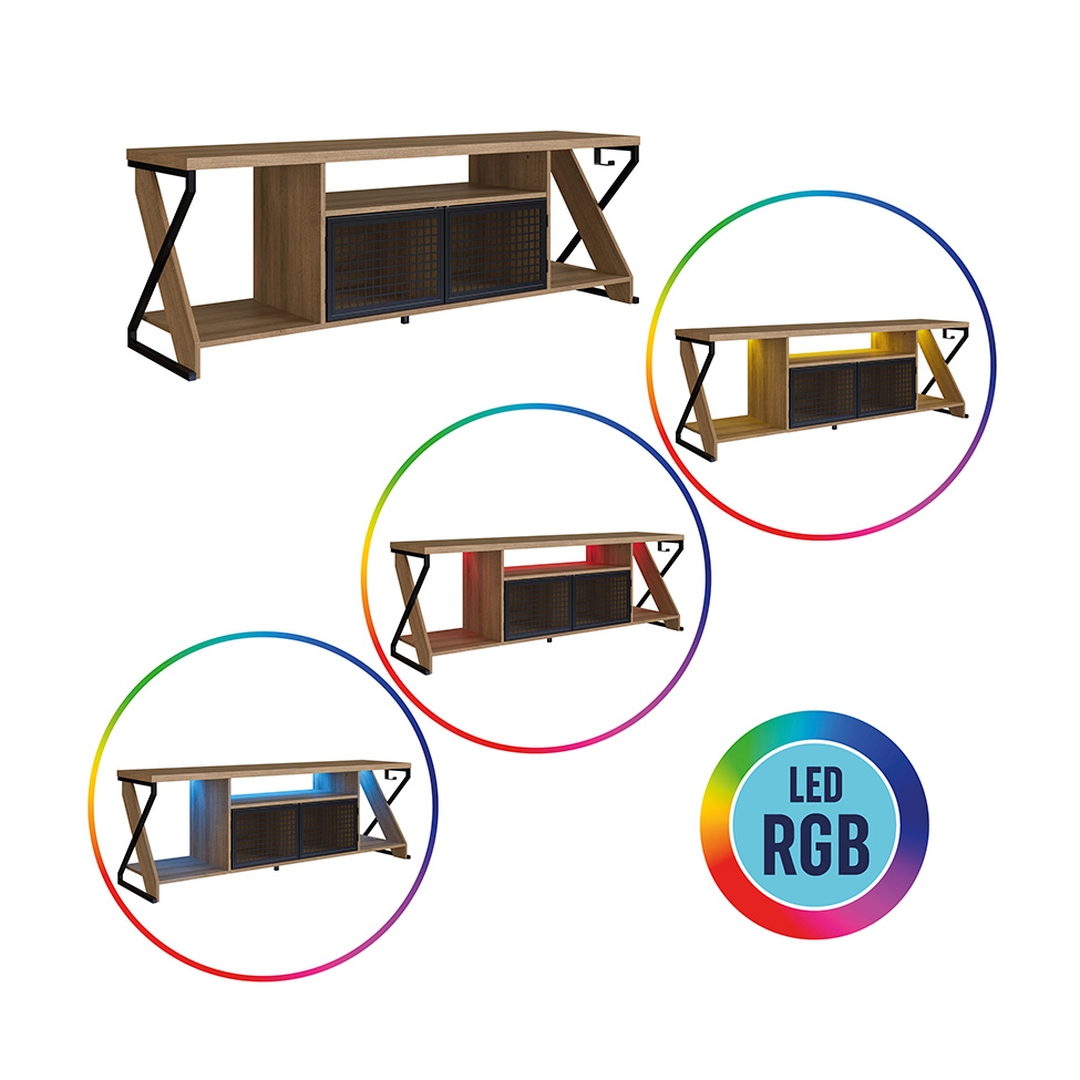Rack Gamer para TV até 60 Polegadas Linus com LED 2 PT Mel e Preto