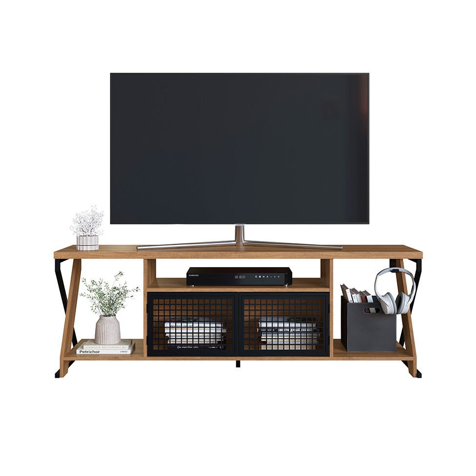Rack Gamer para TV até 60 Polegadas Linus com LED 2 PT Mel e Preto
