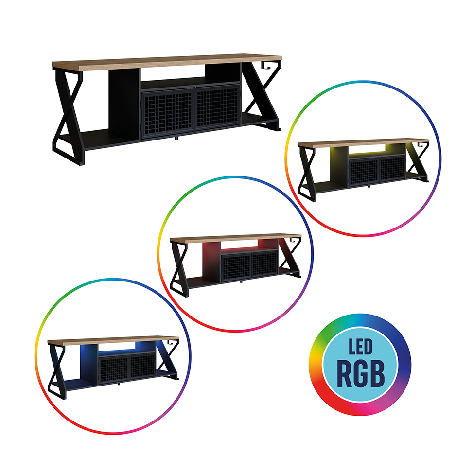 Rack Gamer para TV até 60 Polegadas Linus com LED 2 PT Preto e Mel