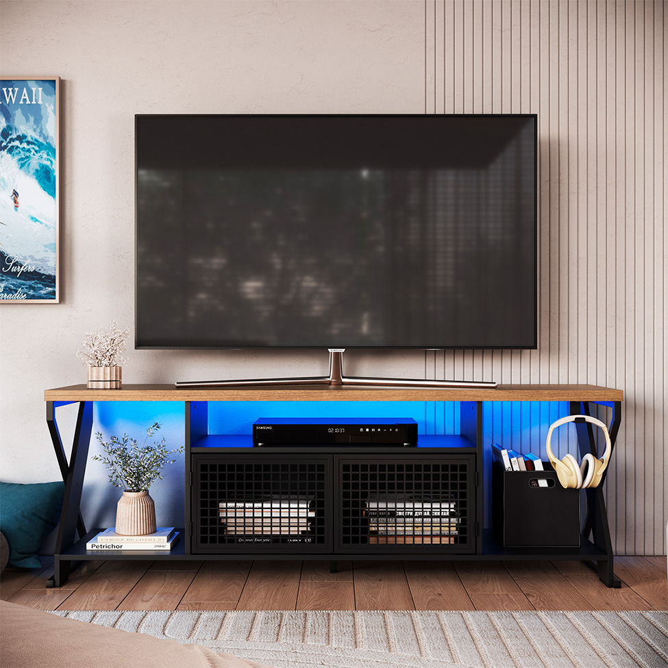 Rack Gamer para TV até 60 Polegadas Linus com LED 2 PT Preto e Mel