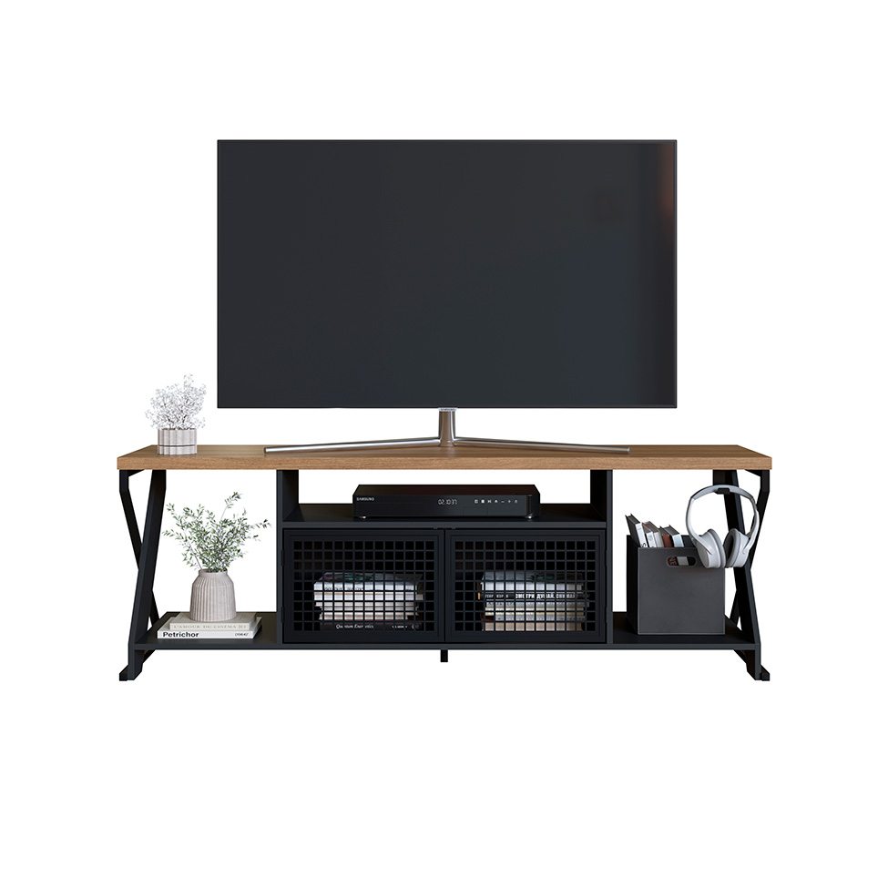 Rack Gamer para TV até 60 Polegadas Linus com LED 2 PT Preto e Mel