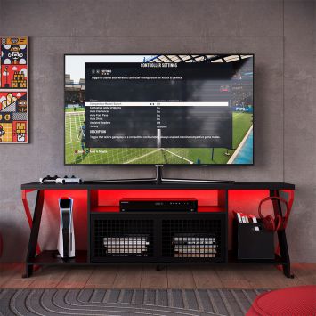 Rack Gamer para TV até 60 Polegadas Linus com LED 2 PT Preto e Vermelho